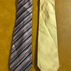 2 Jeffery Beene neck ties Grey and pink striped & yellow ties